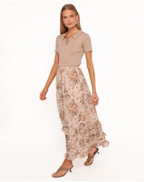 Petal & Pup - Kadie Maxi Skirt - Beige Floral