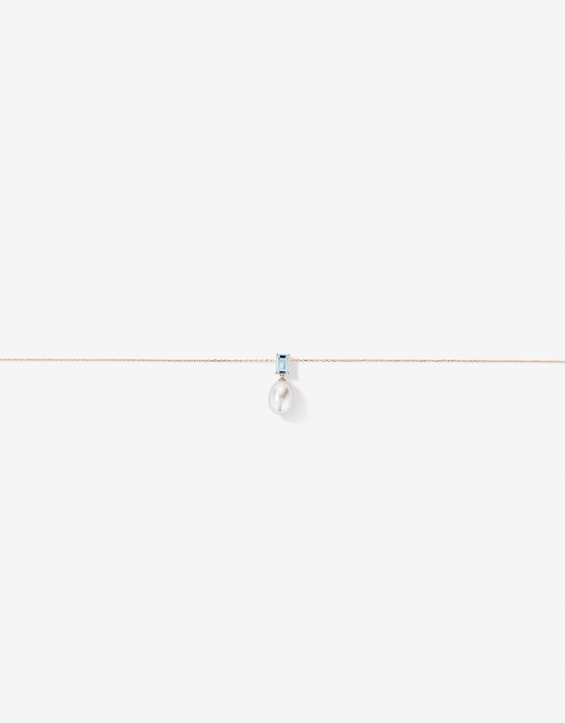 Michael Hill - Aquamarine and Cultured Freshwater Pearl Drop Necklace in 10kt Yellow Gold