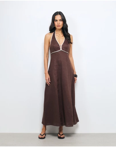 AERE - Lumi Contrast Bind Linen Midi Dress