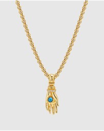 Nialaya Jewellery - Men's Hand Pendant with a Small Turquoise Gemstone in Gold