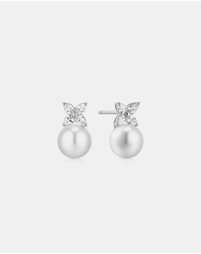 Ania Haie - Silver Shell Pearl & Lucky Clover Stud Earrings