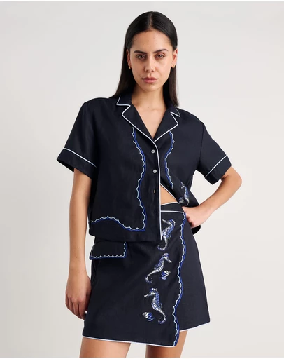 Jag - Seahorse Linen Mini Wrap Skirt