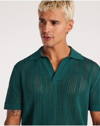 Calibre - Self Stripe Mesh Knit Polo Jade