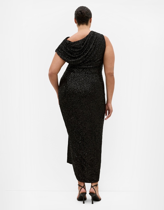 City Chic - Plus size Sequin Star Off Shoulder Maxi Dress - black