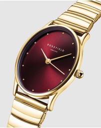 Rosefield - The Oval Burgundy Gold-Tone Half Moon Bracelet Watch