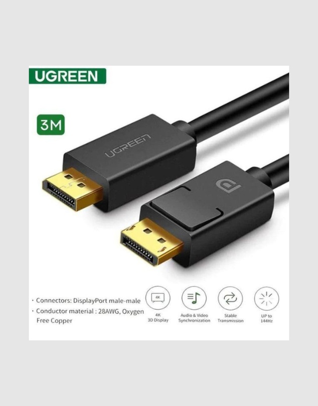 Ugreen - UGREEN DP 1.2 Male to Male Cable 3M 4K 60Hz Dual Display Support Gold-Plated