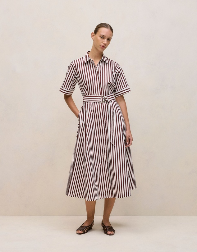Trenery - Poplin Stripe Belted Dress in Espresso