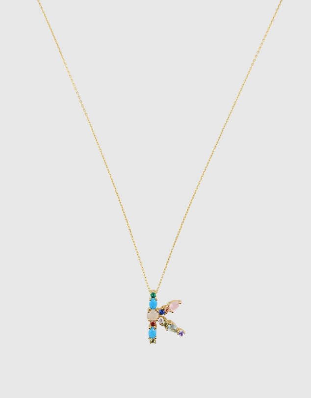 Izoa - Alphabet Letter Semi Precious Stone K Necklace