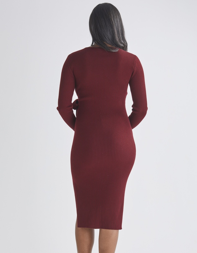 Angel Maternity - Lucille Knit Maternity Midi Dress in Burgundy