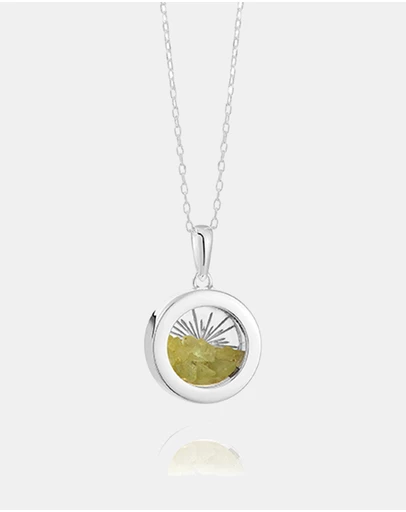 Rachel Jackson - Small Deco Sun Amulet August Birthstone Silver Peridot Necklace (Balance & Clairty)