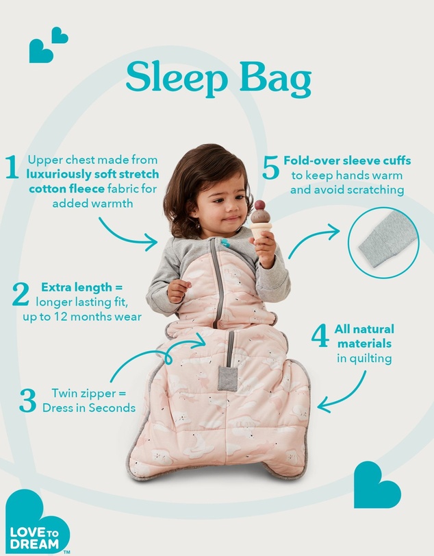 Love to Dream - Sleep Bag 1.0 TOG Organic Cotton Short Sleeve Daredevil Bunny in Light Pink