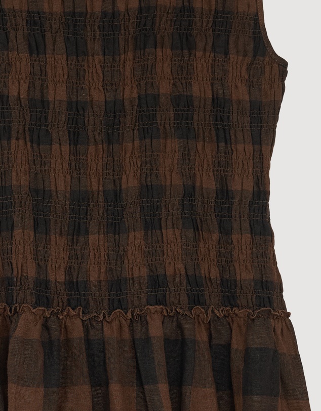 Revibe - Repaired AERE Inka Linen Gingham Shirred Maxi Dress - AU 14