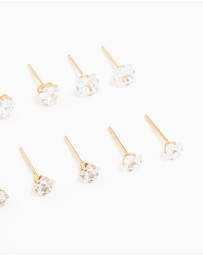 Lovisa - Waterproof Gold Plated Stainless Steel Cubic Zirconia Stud Earrings 6-Pack