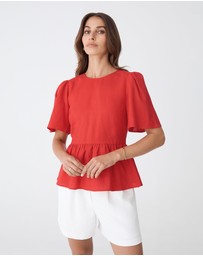 Forcast - Jade Linen Peplum Top