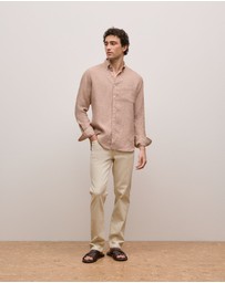 Trenery - Cotton Garment Dyed Twill Pant in Stone
