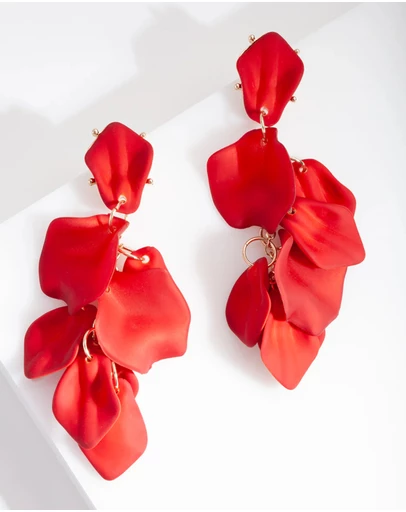 Lovisa - Red Coated Metal Petal Drop Earrings