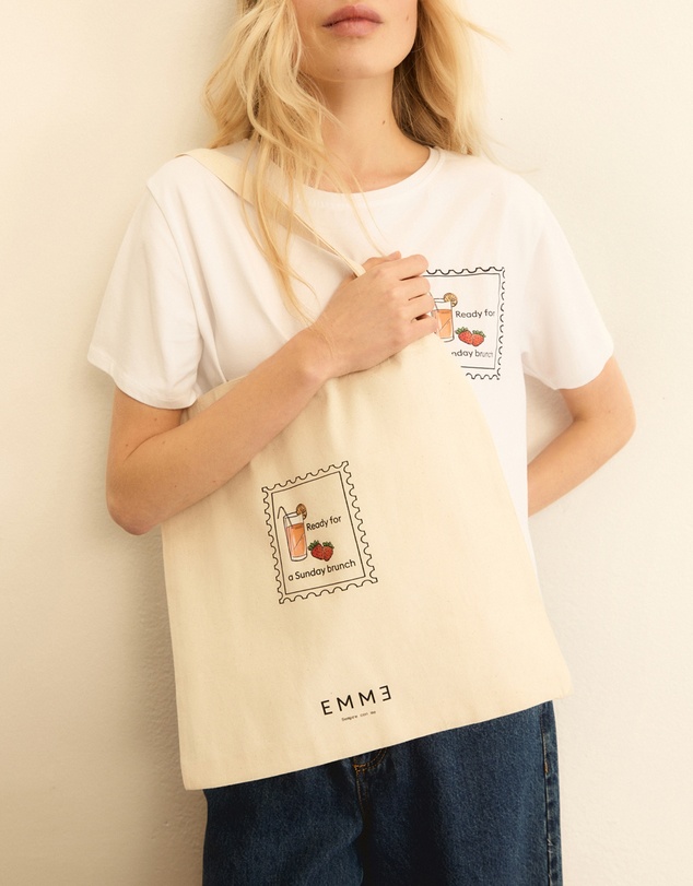 Emme - Wool White Cotton T-Shirt & Tote Set