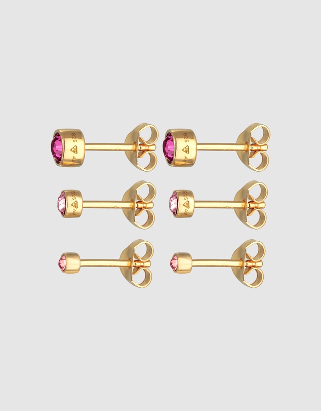 Elli Jewelry - Earrings Set Stud Crystals Pink in 925 Sterling Silver Gold Plated