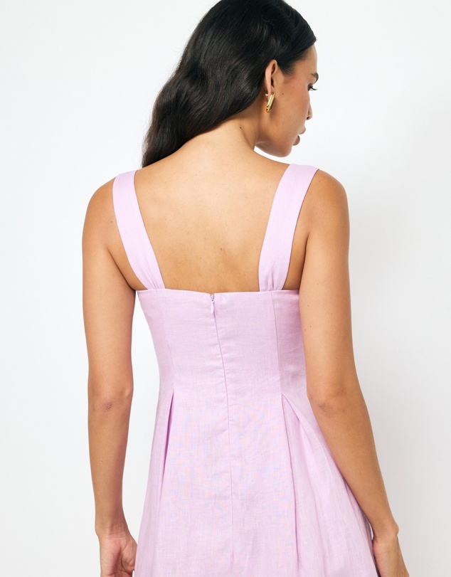 Revibe - Repaired AERE Inara Pleated Linen Midi Dress - AU 14