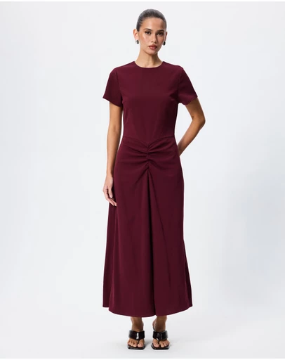 Tussah - Sophia Crew Neck Ruched Detail Midi Dress
