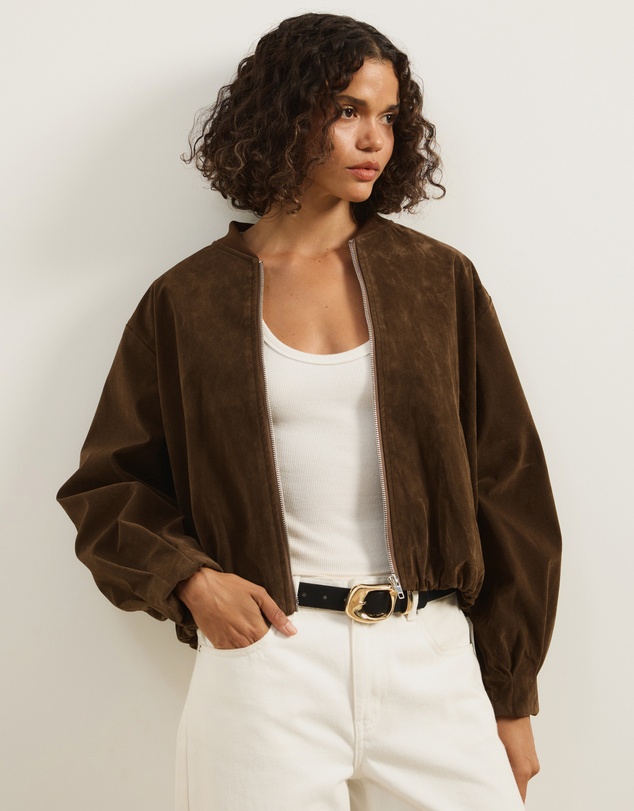 Atmos&Here - Ruby Faux Suede Bomber Jacket