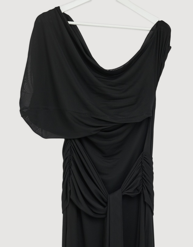 Revibe - Repaired CHANCERY Margot One Shoulder Drape Mesh Maxi Dress - AU 18