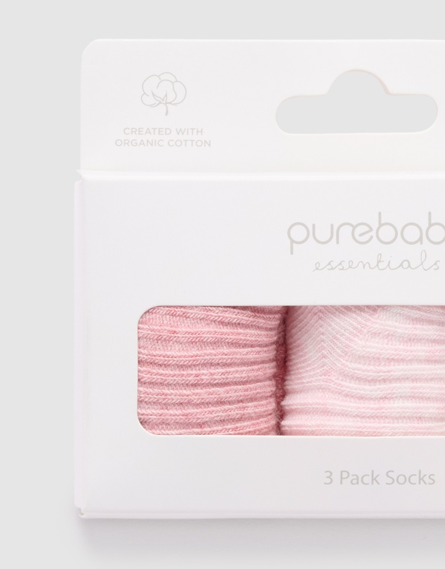 Purebaby - 3 Pack Rib Socks -Kids-Babies