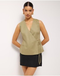 AERE - Ava Tie Front Linen Wrap Top