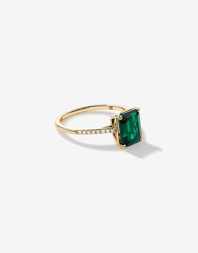 Michael Hill - Emerald Cut Green Created Emerald Gemstone and Diamond Ring in 10kt Yellow Gold