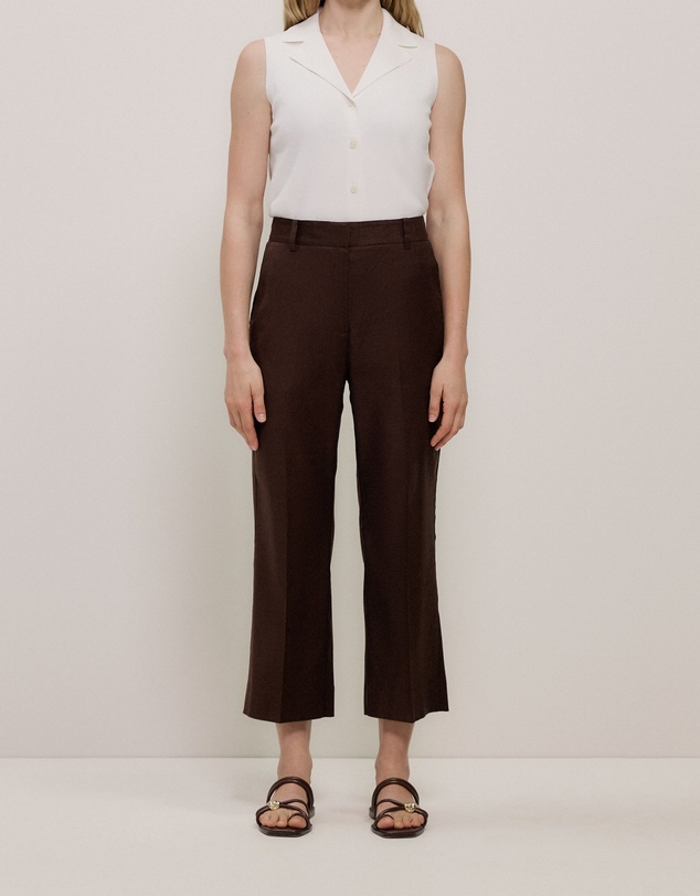 Trenery - Stretch Linen Blend Cropped Pant in Coffee