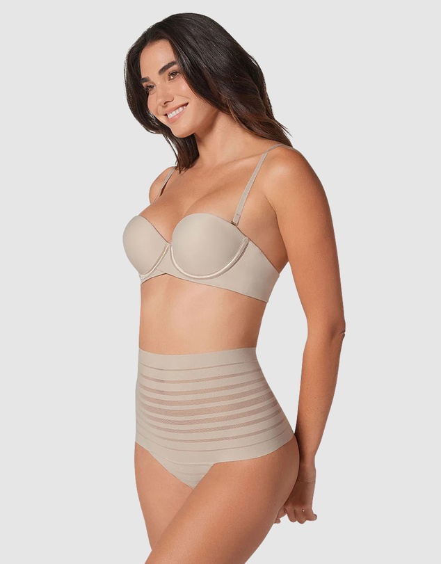 Leonisa - Sheer Stripe Tummy Compression High Waist Thong