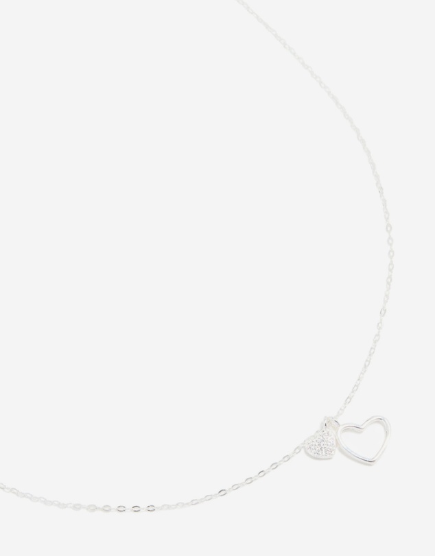Lovisa - Sterling Silver Cubic Zirconia Double Heart Necklace