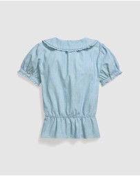 Polo Ralph Lauren - Indigo Cotton Chambray Peplum Top - ICONIC EXCLUSIVE - Teens