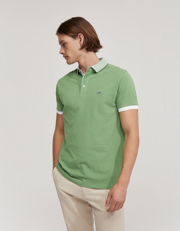 Oxford - Dylan Striped Collar Pique Polo