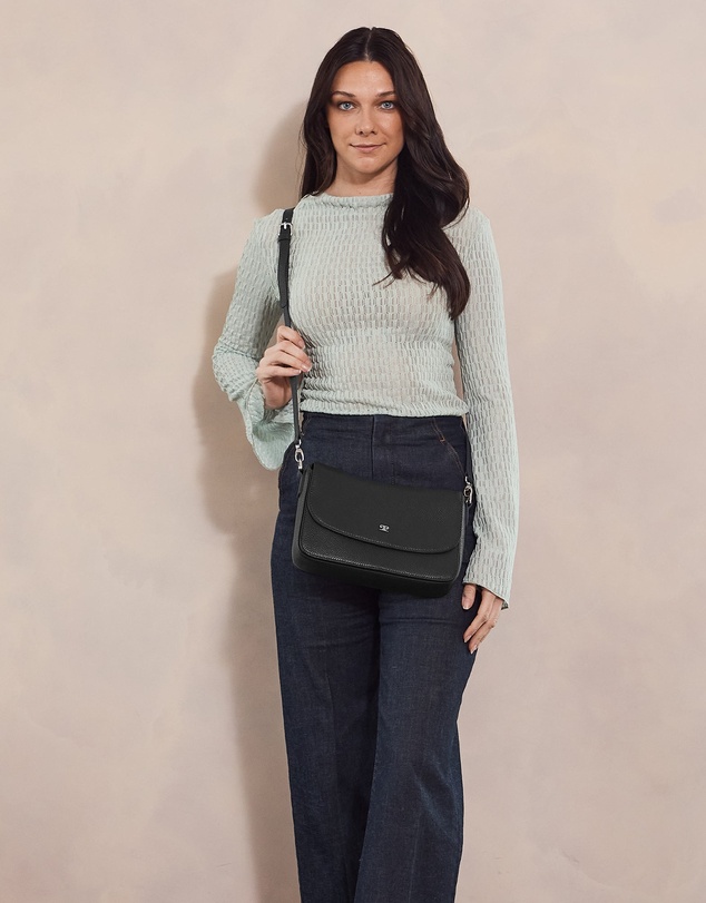 Pierre Cardin - Pierre Cardin Ladies Leather Flap Over Crossbody Bag