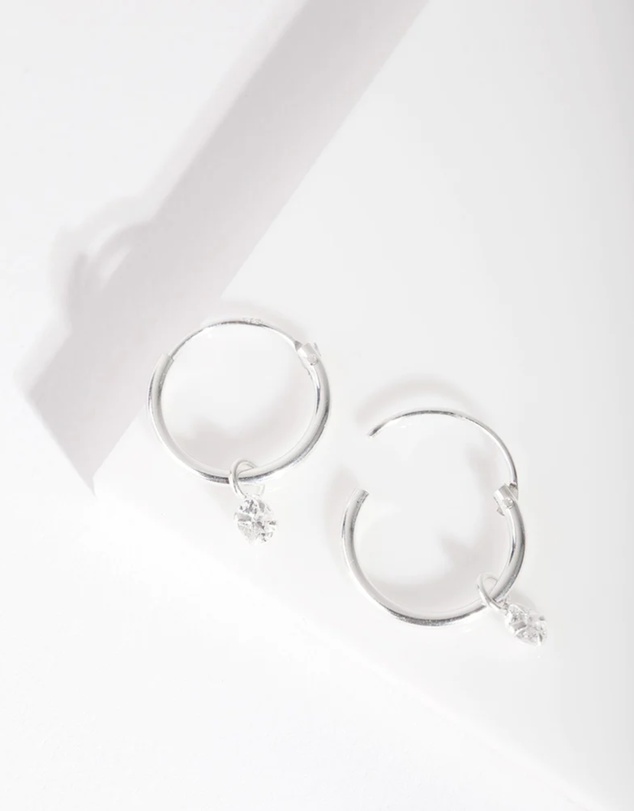 Lovisa - Sterling Silver Diamante Dangle Hoop Earrings