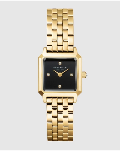 Rosefield - Boxelle Black Crystal Gold-Tone Bracelet Watch