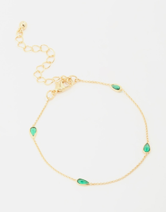 Lovisa - Gold Plated Green Cubic Zirconia Teardrop Bracelet