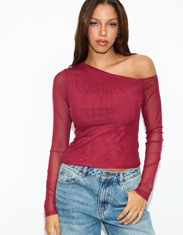Dazie - Alina Asymmetrical Mesh Top