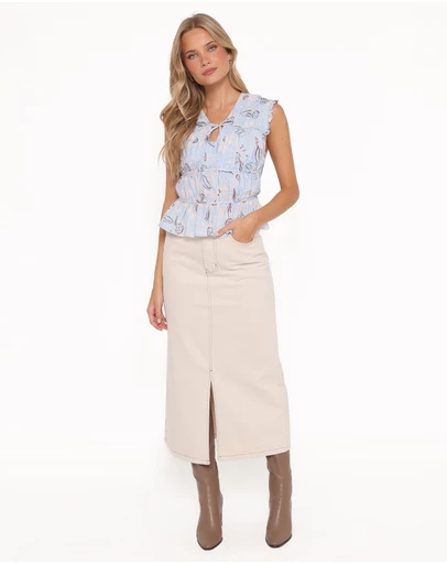 Petal & Pup - Dana Denim Midi Skirt - Bone