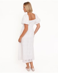 Petal & Pup - Clo Puff Sleeve Midi Dress - White Broderie