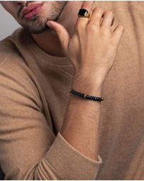 Nialaya Jewellery - Men's Hexagon Beaded Bracelet with Black Onyx and Gold