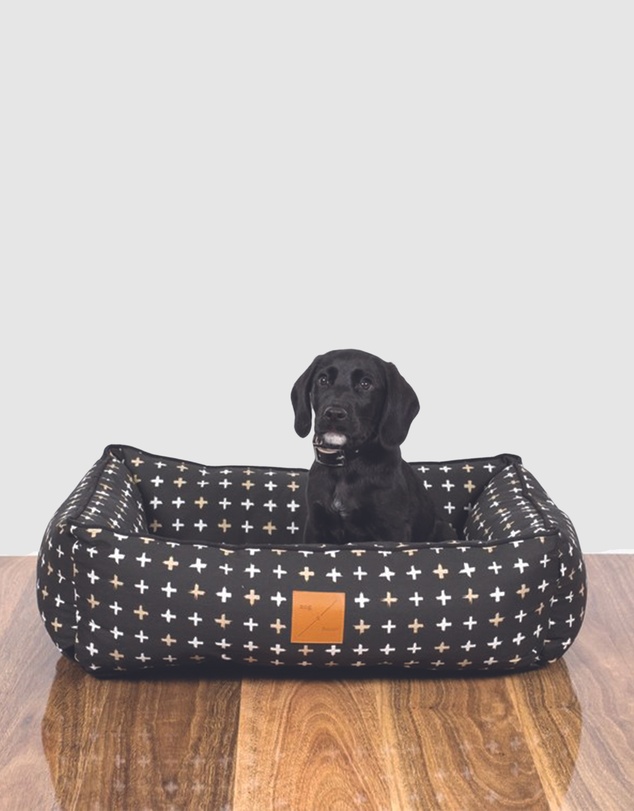Mog & Bone - Bolster Dog Bed  - Black Metallic Cross Print