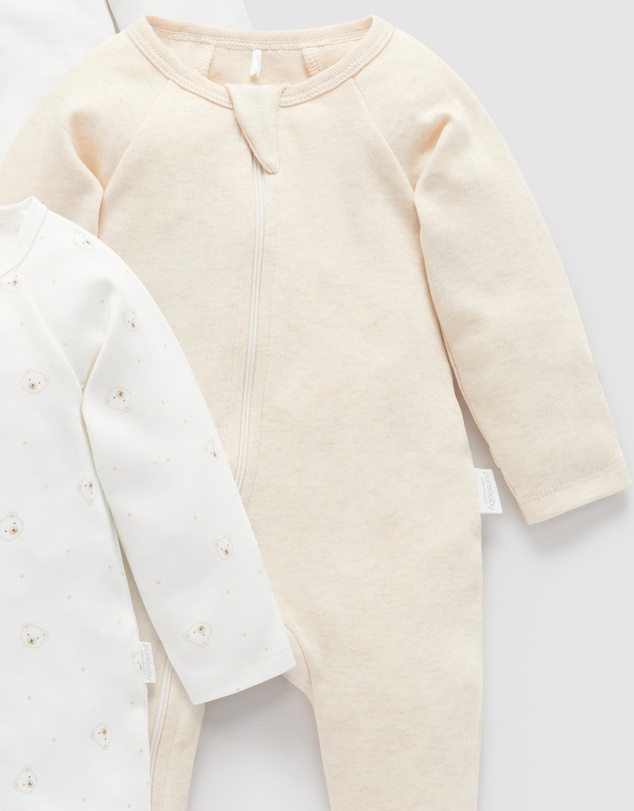 Purebaby - 4 Pack Zip Growsuit -Babies