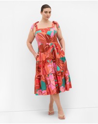 City Chic - Plus Size Leila Retro Print Midi Dress - rust