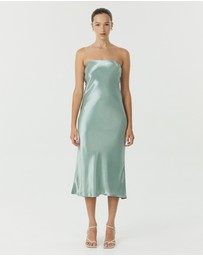 Third Form - Satin Tie Back Strapless Midi Dress