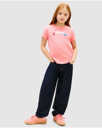Tommy Hilfiger - Girls Textured Logo Jersey Crew Neck T-Shirt - Kids