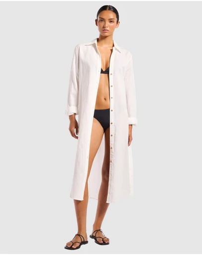 JETS - Washed Linen Maxi Shirt Cover Up
