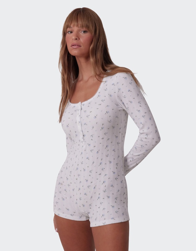 Bras N Things - Polly Long Sleeve Romper - Print Ditsy Floral