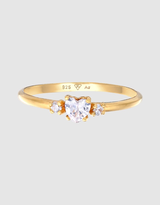 Elli Jewelry - Ring Zirconia Heart 925 Sterling Silver Gold-Plated